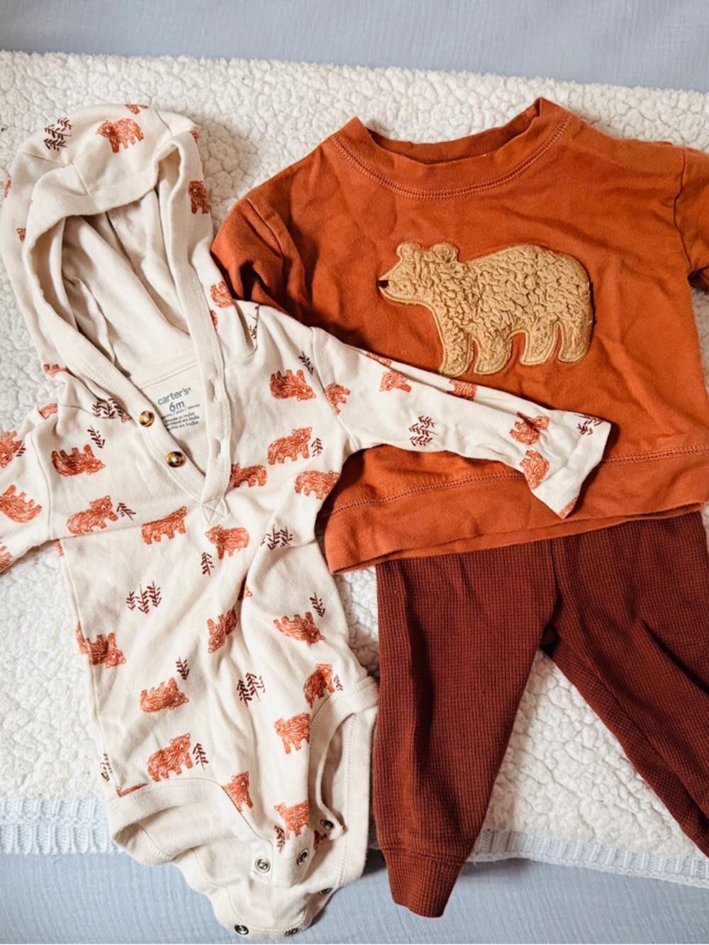 Carter's Cream & Rust Bear Pajama Set with Hooded Bodysuit
